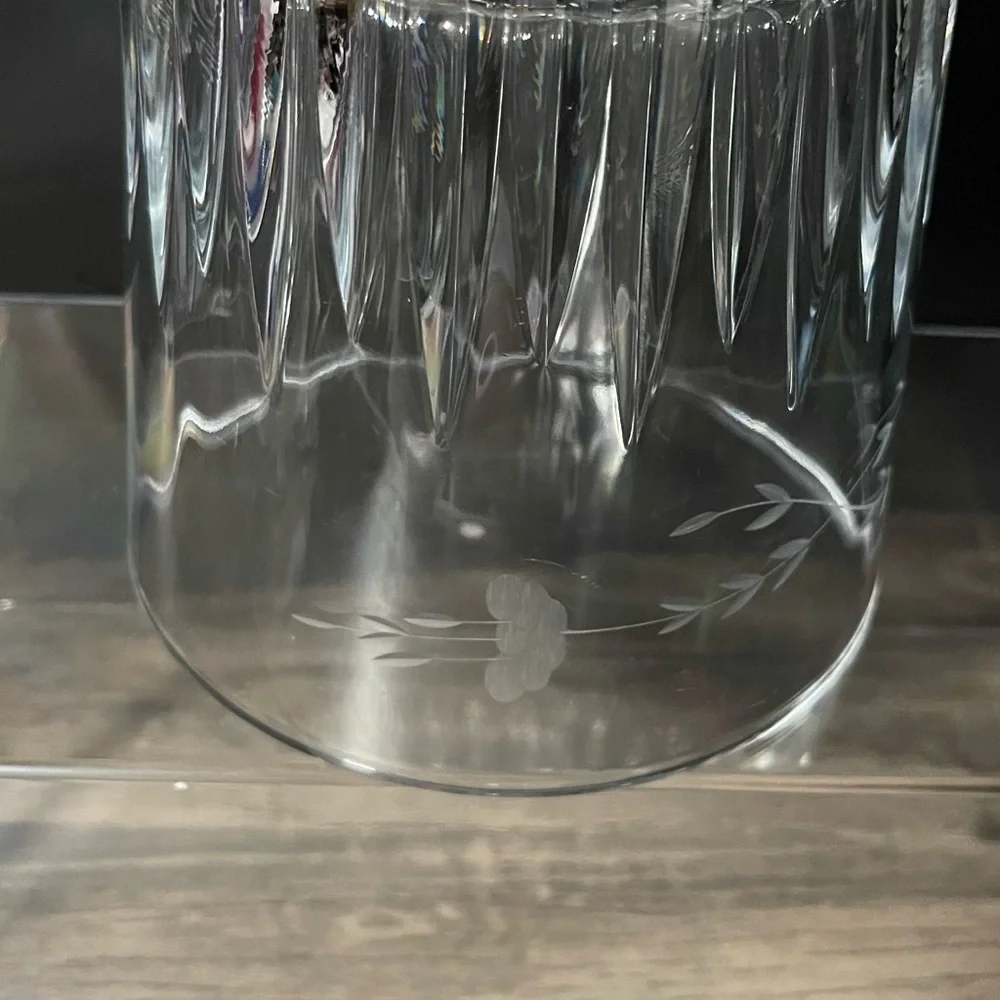 Princess House Heritage Etched Floral‎ Cut Glass Ice Bucket Clear Barware 5.25